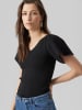 Vero Moda Geripptes Rüschen T-Shirt Kurzarm Strick Shirt VMGINNY in Schwarz-2