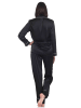 NORMANN Satin Schlafanzug langarm Pyjama Knopfleiste in schwarz