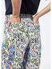GOLDNER Sommerhose Midi-Hose floral mit weitem Bein in sand / blau / orange / gemustert