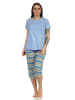 NORMANN kurzarm Schlafanzug Pyjama Capri Hose Ethnolook in hellblau