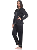 NORMANN Satin Schlafanzug langarm Pyjama Knopfleiste in schwarz