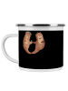 Mr. & Mrs. Panda Camping Emaille Tasse Brautpaar Herzen mit Spruch in Schwarz