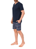 NORMANN Schlafanzug kurzarm Shorty mit karierter Jersey Hose in marine