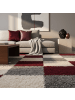 KADIMA DESIGN Teppich Hochflor Shaggy Waschbar Karo RHEIN Strapazierfähig in Rot