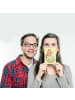 Mr. & Mrs. Panda Postkarte Katze Wasserglas mit Spruch in Gelb Pastell