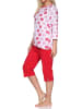 NORMANN Kurzarm Capri Schlafanzug Pyjama Tupfen Punkte Look in rot