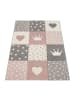 KADIMA DESIGN Kinderteppich Herz‑Kronen‑Patchwork Kinderzimmer in Pink