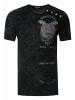 Rusty Neal Verwaschenes Rundhals T-Shirt mit Knopfleiste und Prints in Schwarz