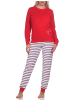 NORMANN Frottee Pyjama Hose gestreift Oberteil - 82704 in rot