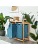 Lumaland Wäschekorb Bambus 73x64x33cm blau 2 Wäschesäcke ausziehbar Blau