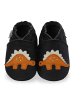 Mejale Schwarze Babyleder-Kleinkindschuhe, rutschfeste Sohle - Triceratops-Muster
