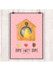 Mr. & Mrs. Panda Poster Vogelhaus Home mit Spruch in Rot Pastell