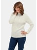 GOLDNER Kurzgröße:  Stehkragenpullover im Zopfstrick in cremeweiß