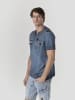 KOROSHI Henley cotton print-emb washed t-shirt in blau