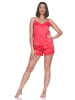 NORMANN Satin Schlafanzug Shorty Pyjama Ärmellos in rot