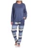 NORMANN Pyjama lang Schlafanzug gestreifter Hose interlock - 75997 in blau-melange