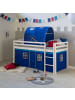 Homestyle4u Hochbett 90x200 mit Vorhang, Lattenrost, Matratze, Tunnel in Weiß