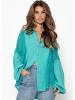 SASSYCLASSY Leinen Bluse mit Spitze in Aqua