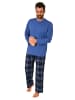 NORMANN Schlafanzug lang Pyjama karierte FlanellHose in blau