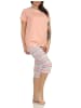 NORMANN kurzarm Schlafanzug Pyjama Capri Hose Ethnolook - 62768 in apricot