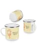 Mr. & Mrs. Panda Camping Emaille Tasse Katze Umarmen mit Spruch in Gelb Pastell