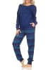 NORMANN Langarm Schlafanzug Pyjama Bündchen Ethnolook - 87066 in marine