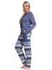 NORMANN Pyjama lang Schlafanzug gestreifter Hose interlock - 75997 in blau-melange