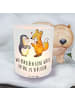 Mr. & Mrs. Panda Teelicht Glas Fuchs & Pinguin gehörlos mit Spruch in Transparent