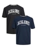 Jack & Jones 2-er Set Logo T-Shirt Kurzarm Basic Shirt JJELOGO in Schwarz-Blau