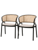 home24 home24 Armlehnenstuhl 2er-Set aus Metall, Naturfaser und Kunststoff in Beige / Schwarz - 106 x 44 x 87 cm in Beige