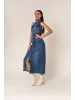 Nina Carter Eleganter Neckholder Jeans Kleid Midi Rock Denim Dress in Blau