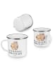 Mr. & Mrs. Panda Camping Emaille Tasse Verlobung Glaube mit Spruch in Weiß