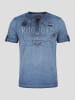 KOROSHI Henley cotton print-emb washed t-shirt in blau