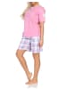 NORMANN Schlafanzug kurzarm Pyjama Shorty karierte Jersey Hose - 85276 in rosa