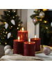 Uyuni 4er Set LED Kerzen PIA Rustik-Optik H: 10cm mit Batterien und Fernb in dunkelrot