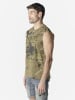 KOROSHI Herren t-shirt boxen baumwolle druck-emb in khaki