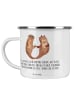 Mr. & Mrs. Panda Camping Emaille Tasse 4. Hochzeitstag Seidenhoc... in Weiß