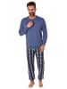 NORMANN Schlafanzug Bündchen und karierter Jersey Hose - 78073 in marine