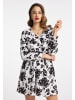 faina Damen Midikleid Mit Blumenprint in Weiss Schwarz