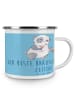 Mr. & Mrs. Panda Camping Emaille Tasse Bester Bräutigam mit Spruch in Sky Blue