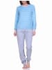 NORMANN Frottee Pyjama langarm Bündchen Streifen - 71458 in hellblau