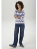 Aniston CASUAL Strickpullover in blau-altrosa-weiß-goldfarben