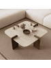CALICOSY Couchtisch LUMA in Travertin/Walnuss - (W) 90  x (H) 35  x (L) 90  cm