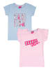 United Labels 2er Pack Barbie T-Shirt mit Rüschen Oberteil Shirt kurzärmlig in blau/rosa