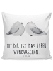 Mr. & Mrs. Panda Kissen Turteltauben Liebe mit Spruch in Weiß