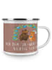 Mr. & Mrs. Panda Camping Emaille Tasse Polterabend Spaß mit Spruch in Braun Pastell