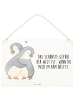 Mr. & Mrs. Panda Deko Schild Pinguine Kuscheln mit Spruch in Weiß