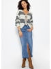 SASSYCLASSY Gestreifte flauschige Strickjacke mit Schleifenverschluss in Grau