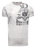 Rusty Neal Herren Vintage Oil Wash T-Shirt mit Skull Print & Raw Edge Rundhals in Grau