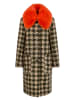 MARC CAIN COLLECTIONS Hahnentritt-Mantel mit abknöpfbarem Fake-Fur-Kragen in Tannin